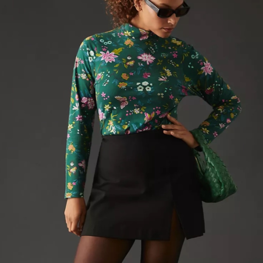 Maeve Printed Turtleneck Butterfly Summer Spring Long Chic Glam Floral Top